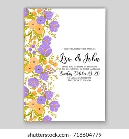 Floral wedding invitation vector template of anemone, peony