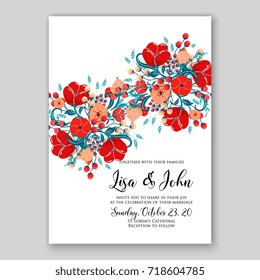 Floral wedding invitation vector template of anemone, peony