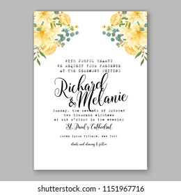 Floral wedding invitation vector yellow sunflower Peony golden-daisy flower greenery digital background illustration template