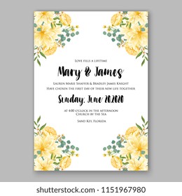 Floral wedding invitation vector yellow sunflower Peony golden-daisy flower greenery digital background illustration template