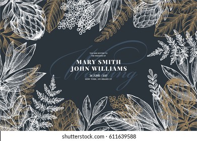 Floral wedding invitation. Vintage flower greeting card. Vector illustration