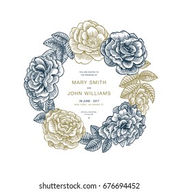 Floral wedding invitation. Vintage flower greeting card. Vector illustration