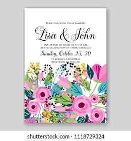 Floral wedding invitation wector template card background