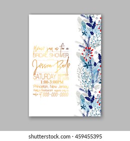 Floral wedding invitation with winter christmas wreath. Merry Christmas and Happy New Year Card