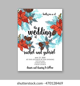 Floral wedding invitation with winter christmas wreath. Merry Christmas and Happy New Year Card