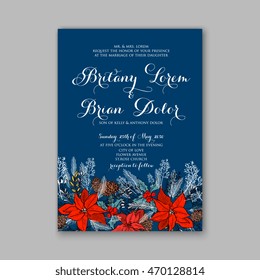 Floral wedding invitation with winter christmas wreath. Merry Christmas and Happy New Year Card
