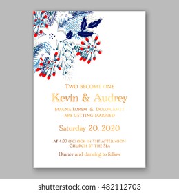 Floral wedding invitation with winter christmas wreath. Merry Christmas and Happy New Year Card