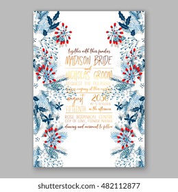 Floral Wedding Invitation With Winter Christmas Wreath. Merry Christmas And Happy New Year Card