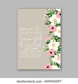 Floral wedding invitation with wreath.