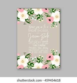 Floral wedding invitation with wreath.
