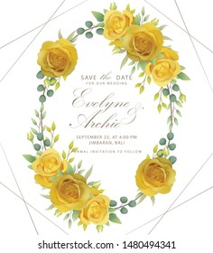 floral wedding invitation with yellow rose  