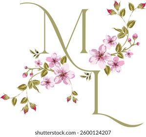 Floral Wedding Monogram Initiated ML Alphabets