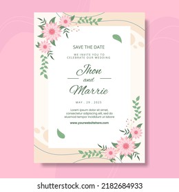 Floral Wedding Poster Template Flat Cartoon Background Vector Illustration