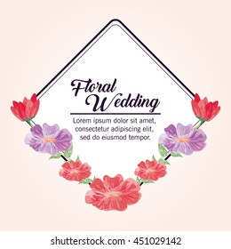 Floral wedding represented by flowers icon inside frame shape over pastel background. Colorful and painting illustration