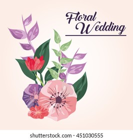 Floral wedding represented by flowers icon over pastel background. Colorful and painting illustration