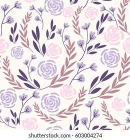 Floral wedding seamless pattern with roses and leaves, branches. Design layout template for print.