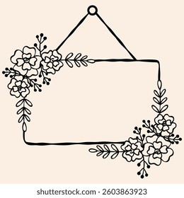 Floral Wedding Signage Hand Drawn Line Art Vector Illustration