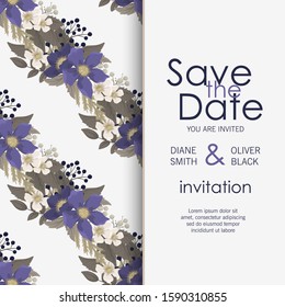 Floral wedding template - dark blue floral card