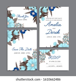 Floral wedding template - light blue floral cards