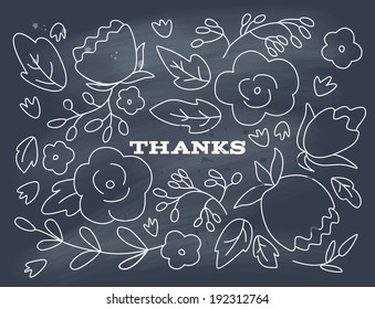 Floral wedding or Valentine's day card on blackboard. EPS 10. Transparency. No gradients.
