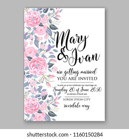 Floral wedding vector invitation background pink ranunculus peony rose chrysanthemum anemone 