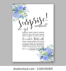 Floral wedding vector invitation background blue ranunculus peony rose chrysanthemum anemone 