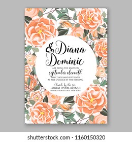 Floral wedding vector invitation background peach ranunculus peony rose chrysanthemum anemone 