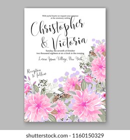 Floral wedding vector invitation background peony rose chrysanthemum anemone 