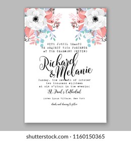 Floral wedding vector invitation background white peony rose chrysanthemum anemone 