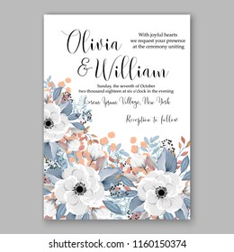 Floral wedding vector invitation background white peony rose chrysanthemum anemone 