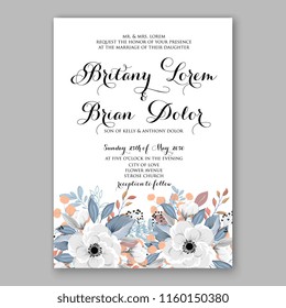Floral wedding vector invitation background peony rose chrysanthemum anemone 