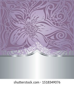 Floral wedding violet vector holiday background trendy fashion design with silver copy space
