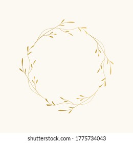 Floral wedding wreath. Golden elegant silhouette. Fancy botanical border. Vector isolated illustration.