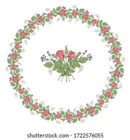  Floral wedding wreath, vector. Circle of roses.