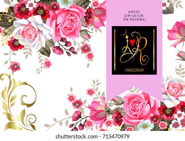 Floral wedding/greeting card with rose bouquet
