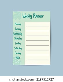 Floral weekly planner template with lettering branches and decorative elements.