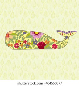 Floral whale. Vector illustration for design