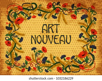 Floral wheaten wallpaper  in art nouveau style, vector illustration