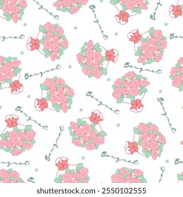 Floral Whimsy Pink Flowers Bouquets with Ribbon. Perfect for textiles, stationery, or home decor, brings a touch of spring joy and color to any project.