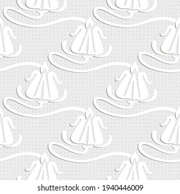 Floral white 3d seamless pattern. Vector lace background. Modern abstract ornament with white flowers. Ornate repeat texture. Decorative light backdrop. Decoration. Luxury design for wallpapers.