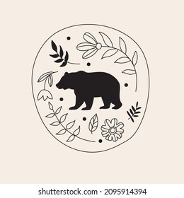 Floral White Bear Line Art Vector Logo