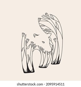 Floral White Bear Line Art Vector Logo
