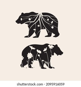 Vector de silueta de oso blanco floral