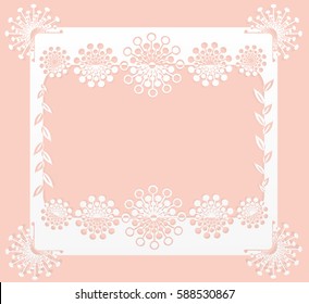 floral white frame paper cut on pink pastel background.
