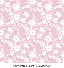 Floral white lace pattern on a pink background
