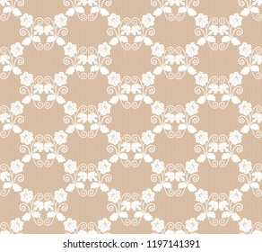 Floral white lace pattern on a beige background
