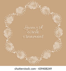 Floral white ornamental circle border.
Vector illustration with transparent shadow and separated from background.