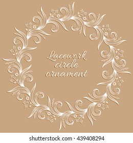 Floral white ornamental circle border.
Vector illustration with transparent shadow and separated from background.