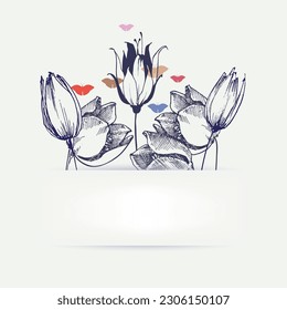 Floral white paper banner, space for text