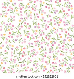 Floral white pattern. Flower seamless background. Flourish ornamental spring garden texture